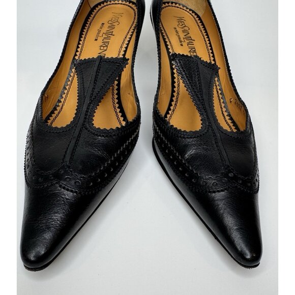 Vintage Yves Saint Laurent Size 39 8 YSL Black Leather Kitten Heels Shoes Pump - Picture 3 of 10